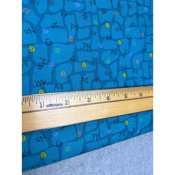 Alphabet Letters Cotton Fabric Half Yard Blue Quirky Typography Design - Picture 2 of 7